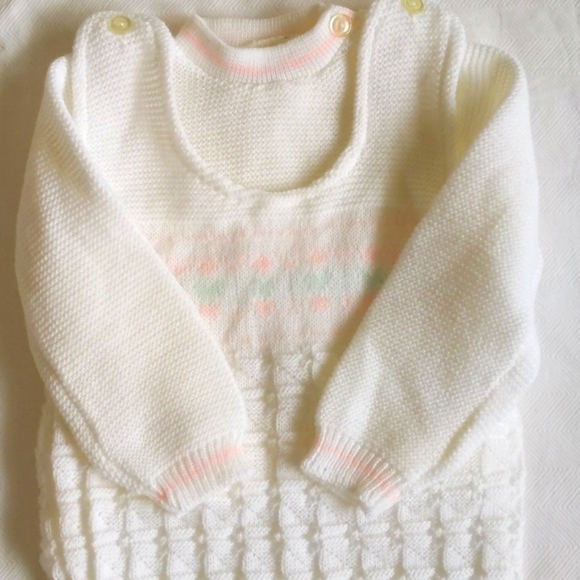vintage Hudson's Bay acrylic knit matching sweater set 6-9 months baby girl - Picture 3 of 10